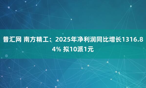 普汇网 南方精工：2025年净利润同比增长1316.84% 拟10派1元