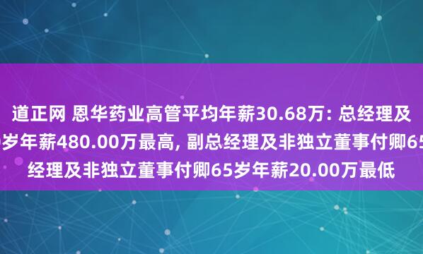 道正网 恩华药业高管平均年薪30.68万: 总经理及非独立董事孙家权50岁年薪480.00万最高, 副总经理及非独立董事付卿65岁年薪20.00万最低