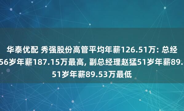 华泰优配 秀强股份高管平均年薪126.51万: 总经理李国章56岁年薪187.15万最高, 副总经理赵猛51岁年薪89.53万最低