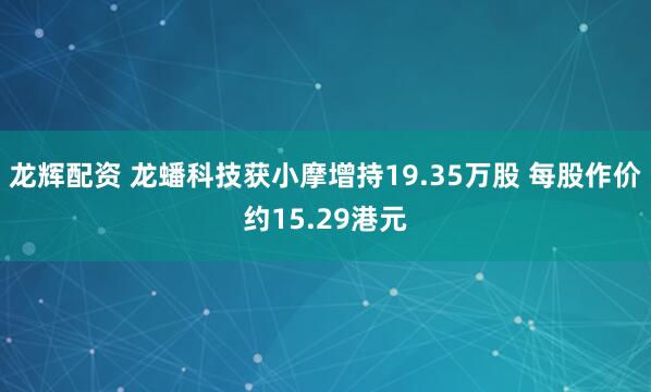 龙辉配资 龙蟠科技获小摩增持19.35万股 每股作价约15.29港元