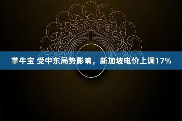 掌牛宝 受中东局势影响，新加坡电价上调17%